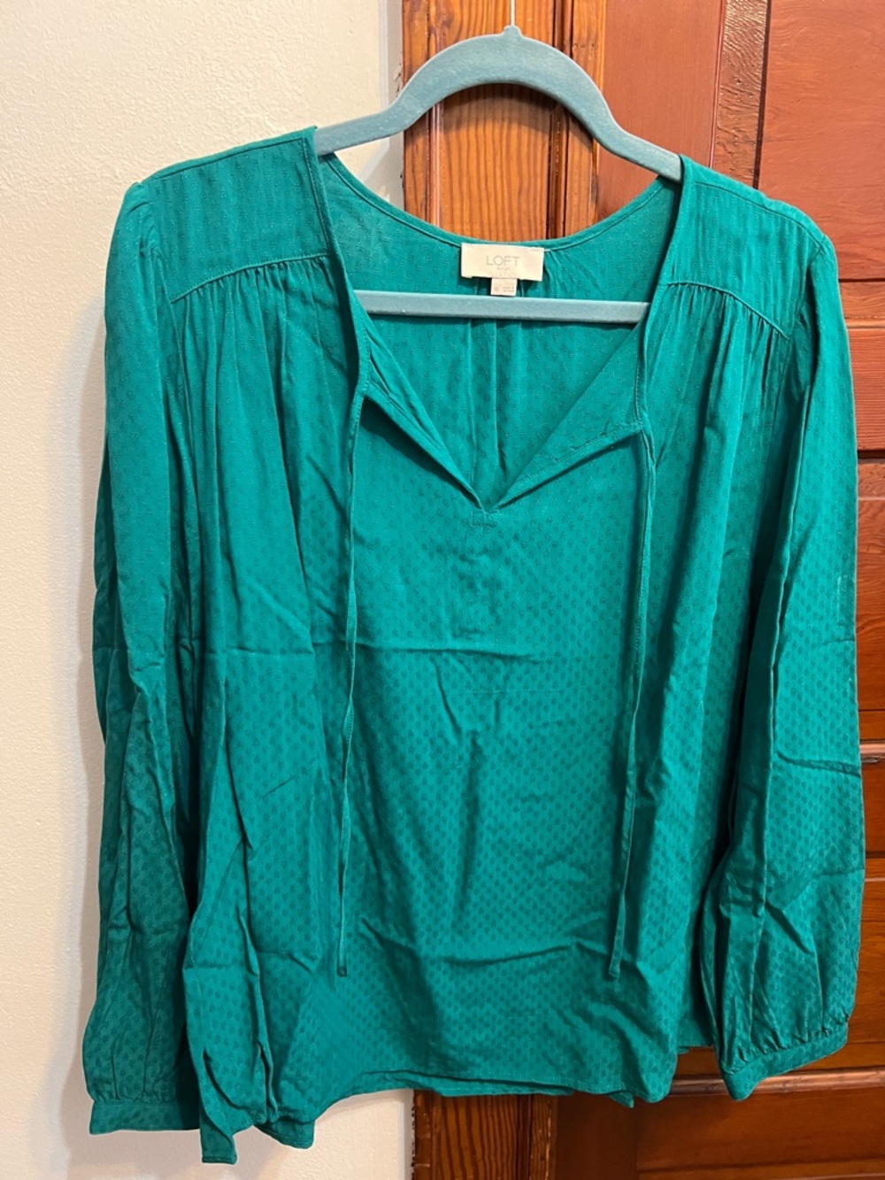 LOFT Teal Long-Sleeve V-Neck Blouse